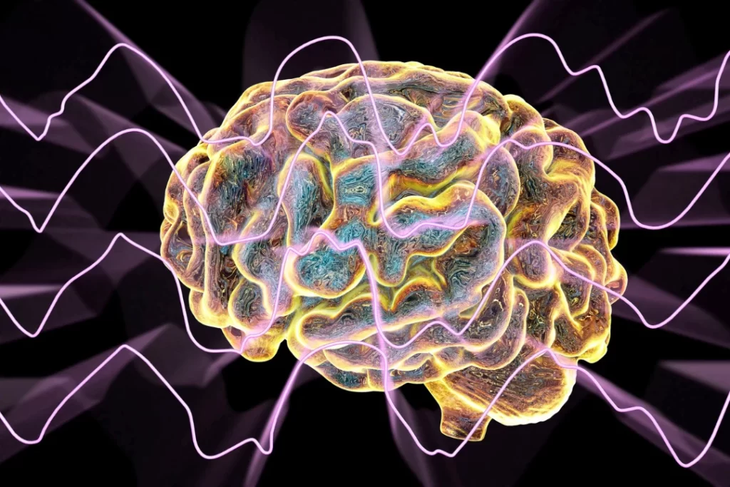 brain power concept with brain image and waves