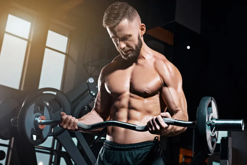 Young shirtless man with 8 abs packs.