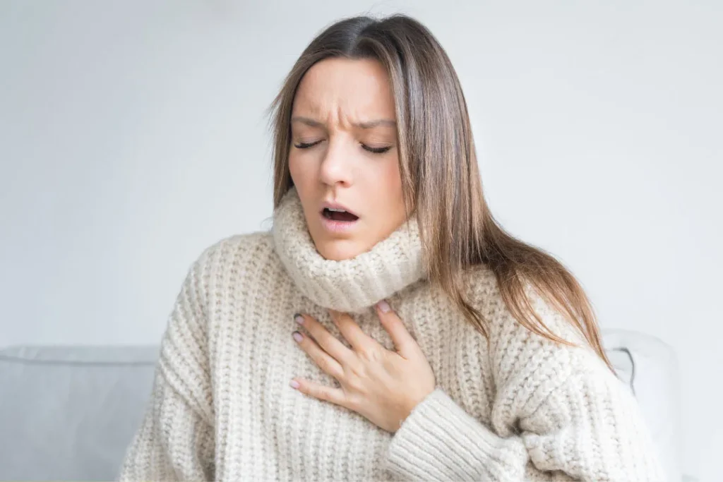 A girl having problem in breathing.