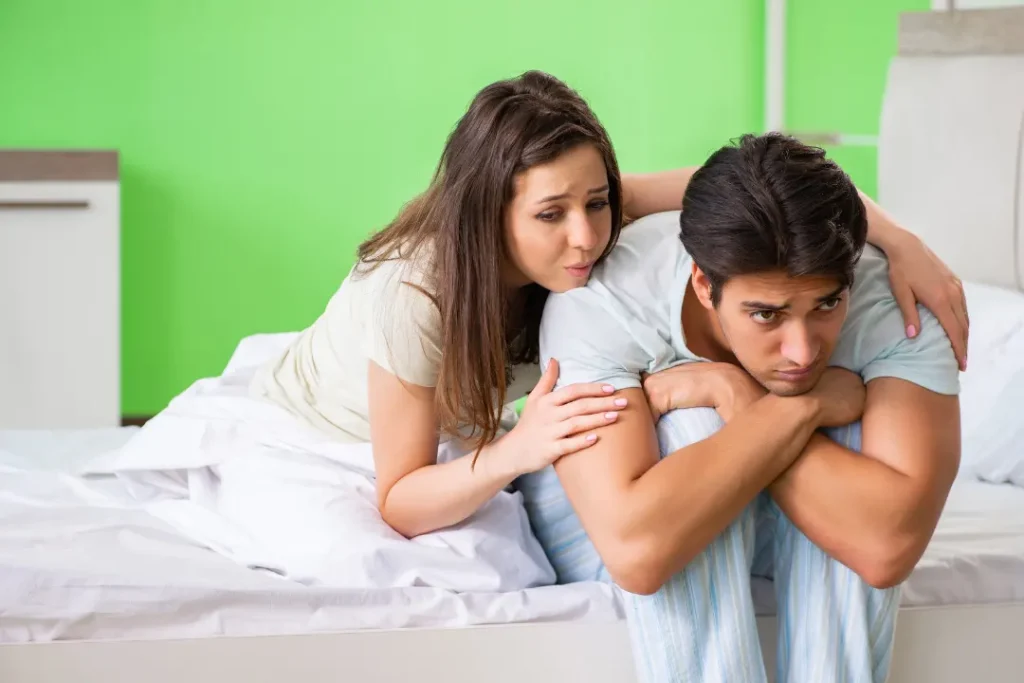 Couple worried about erectile dysfunction problem.