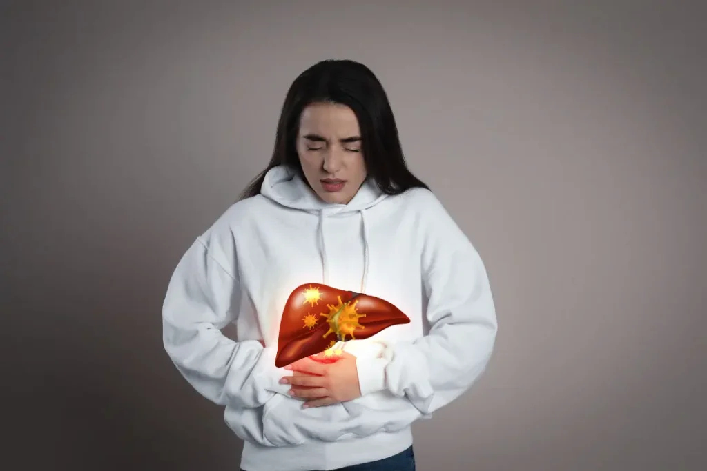 A lady having pain in liver.