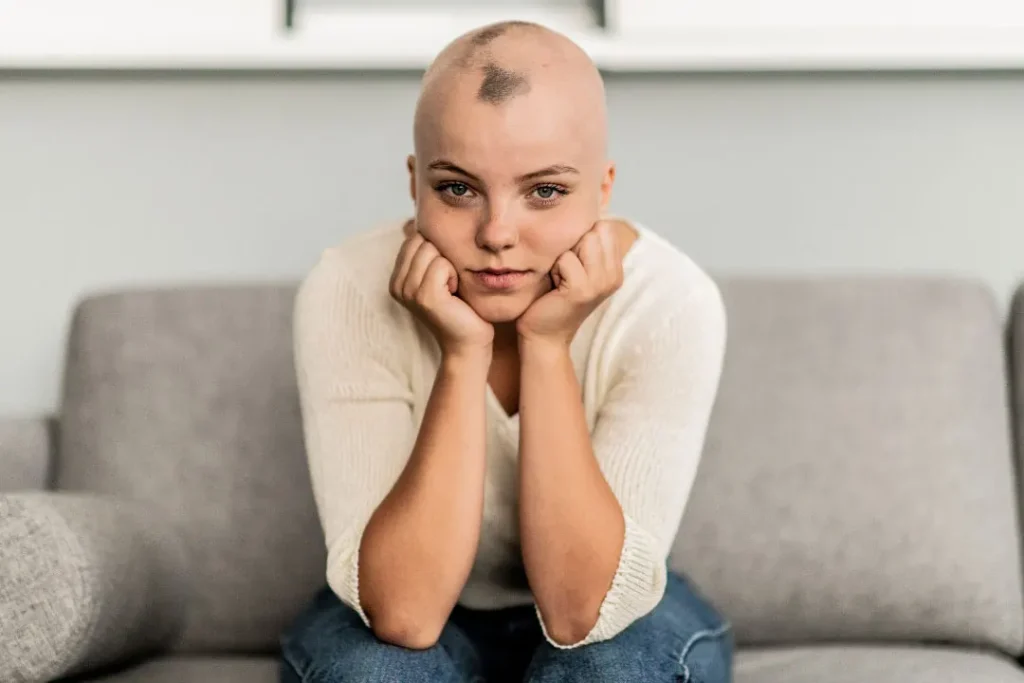 Girl facing alopecia. 