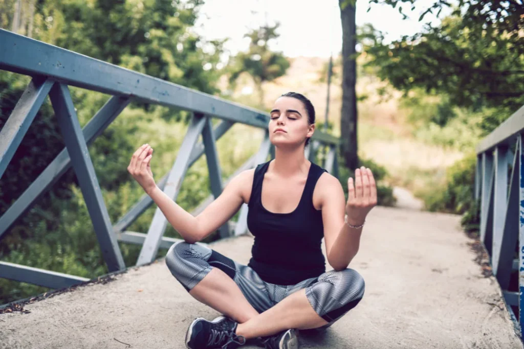 Girl doing yoga.